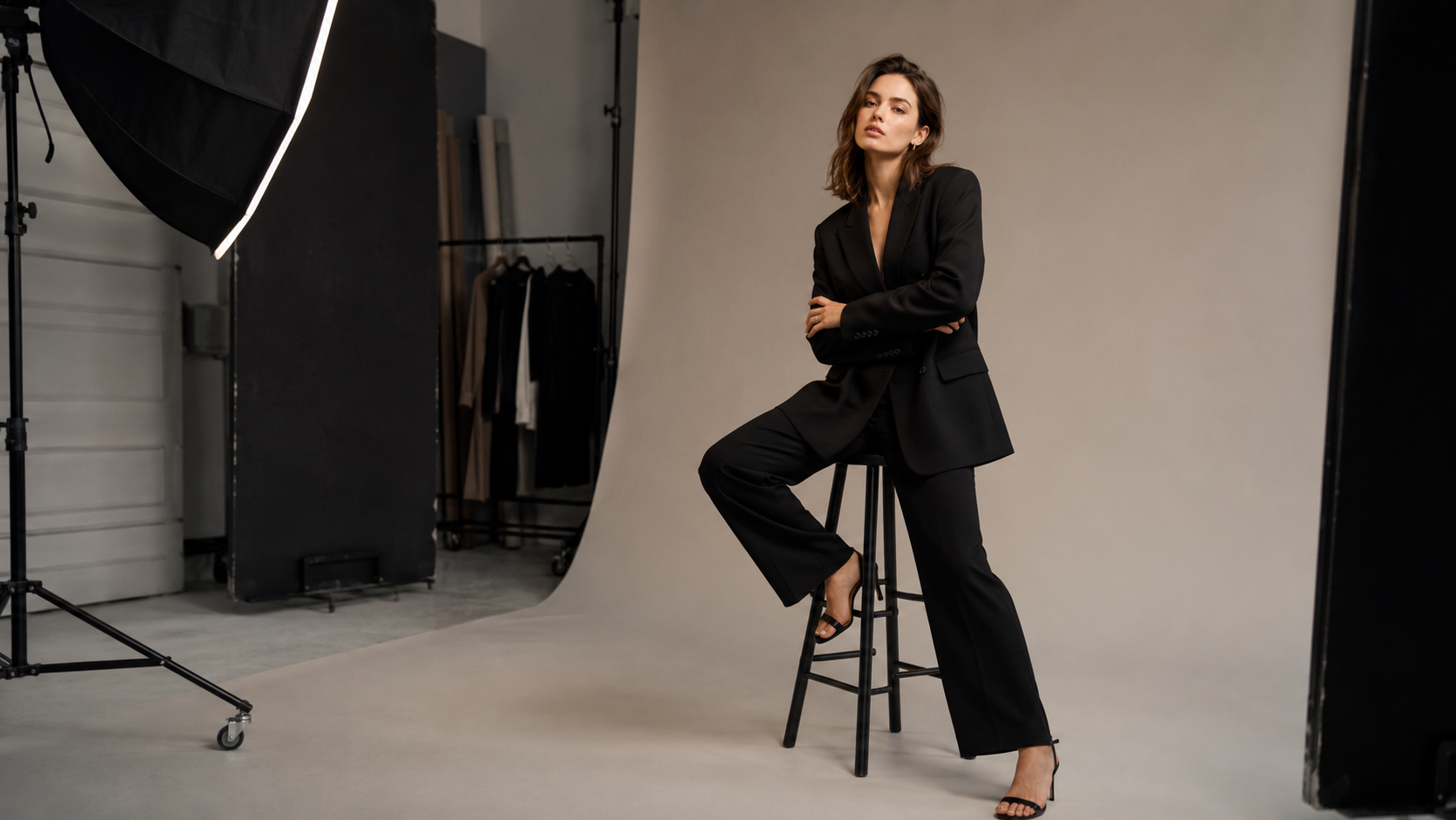 Producción de moda dentro de un estudio fotográfico profesional